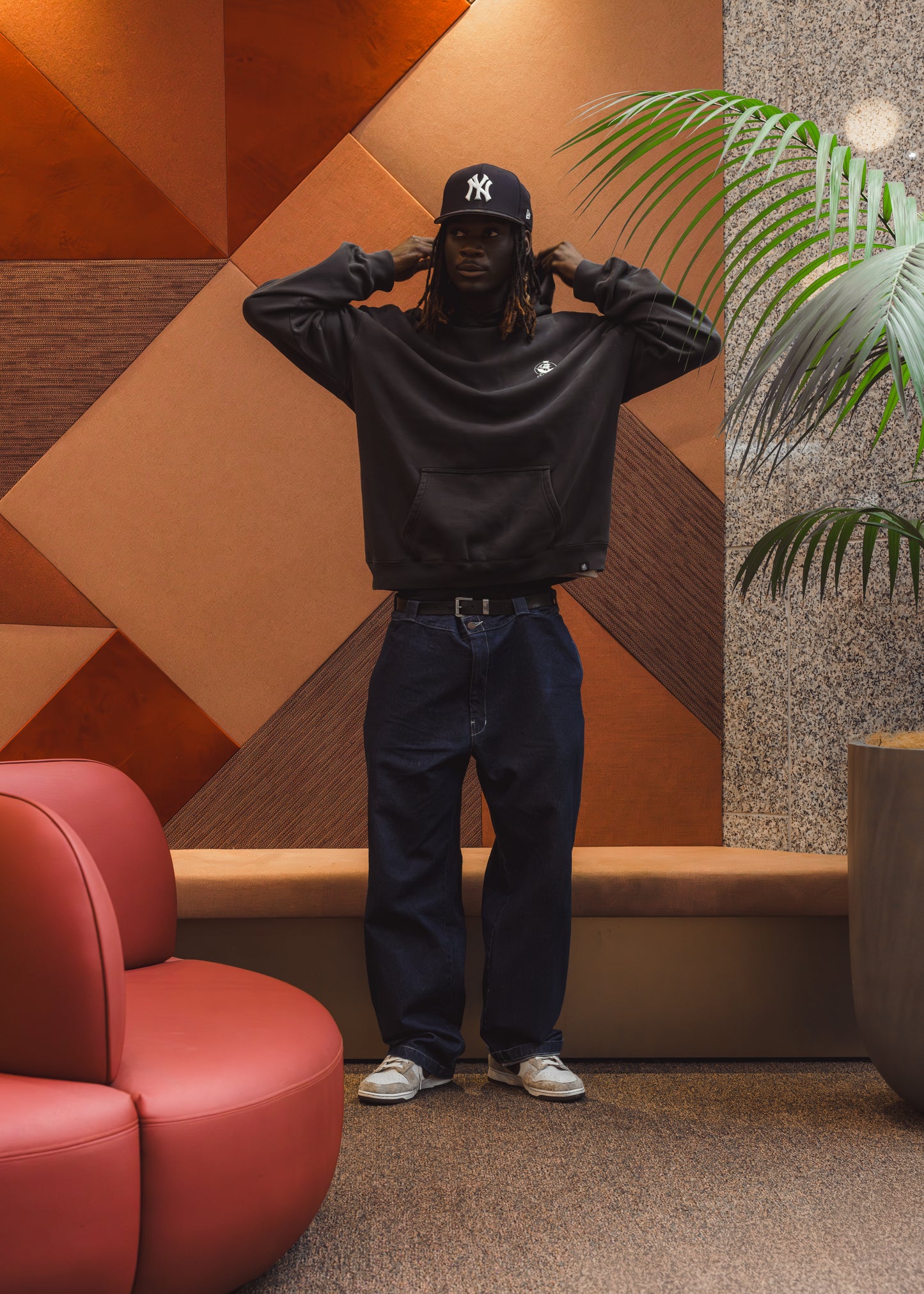 Faded Black & Cream Embroidered Hood