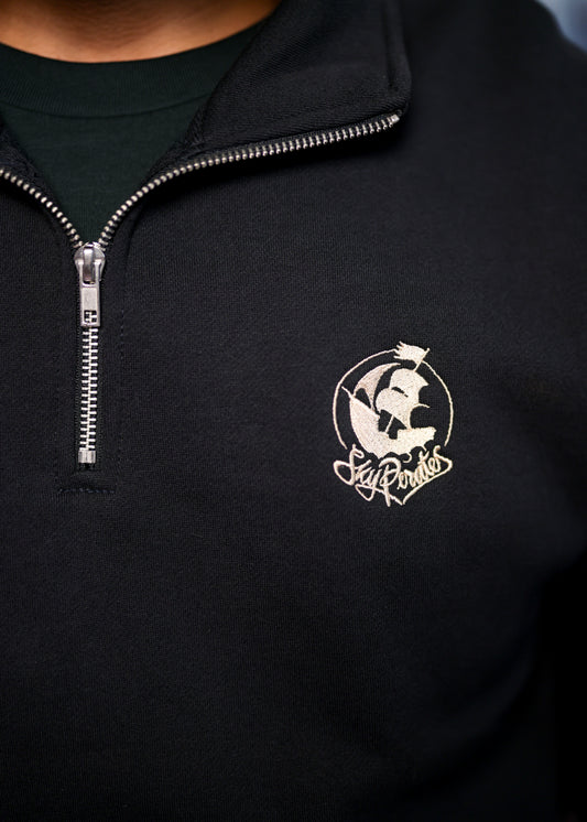 Embroidered Navy & Gold Half Zip Crew