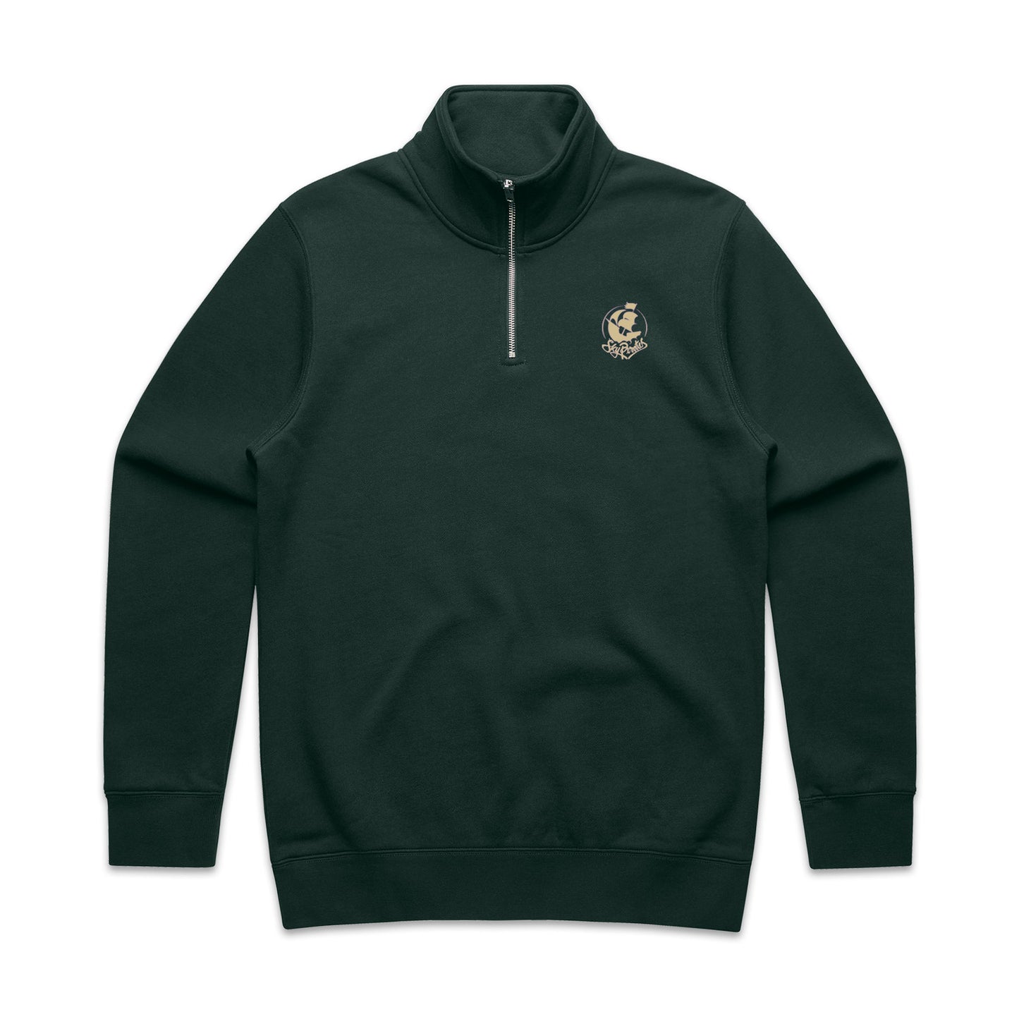 Forest & Gold Embroidered Half Zip Crew