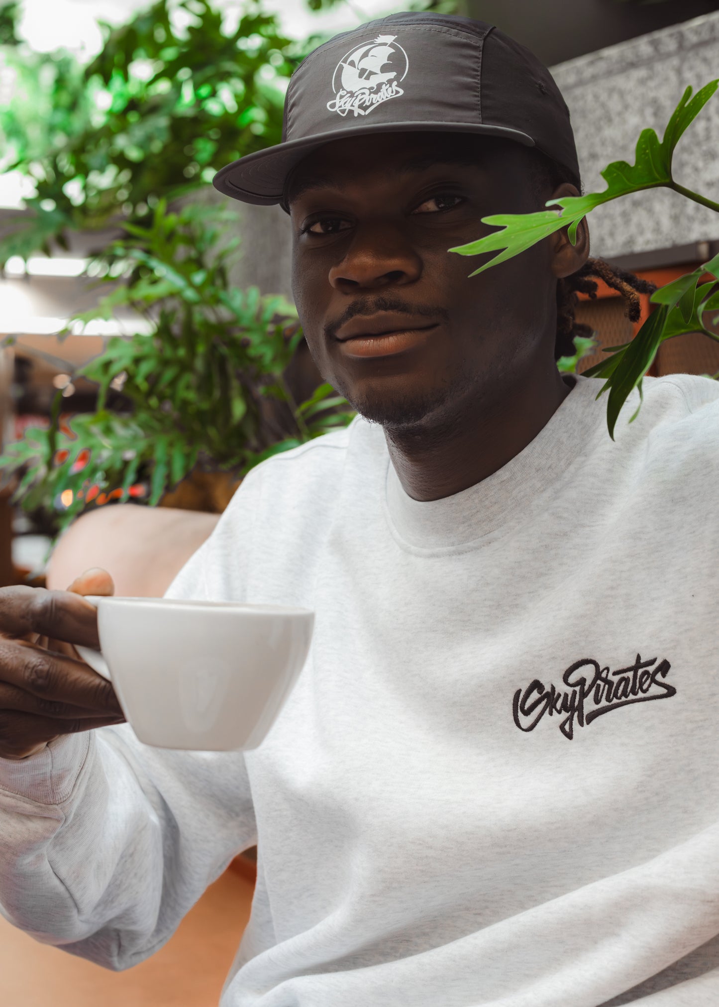 Cloud & Black Embroidered Crew