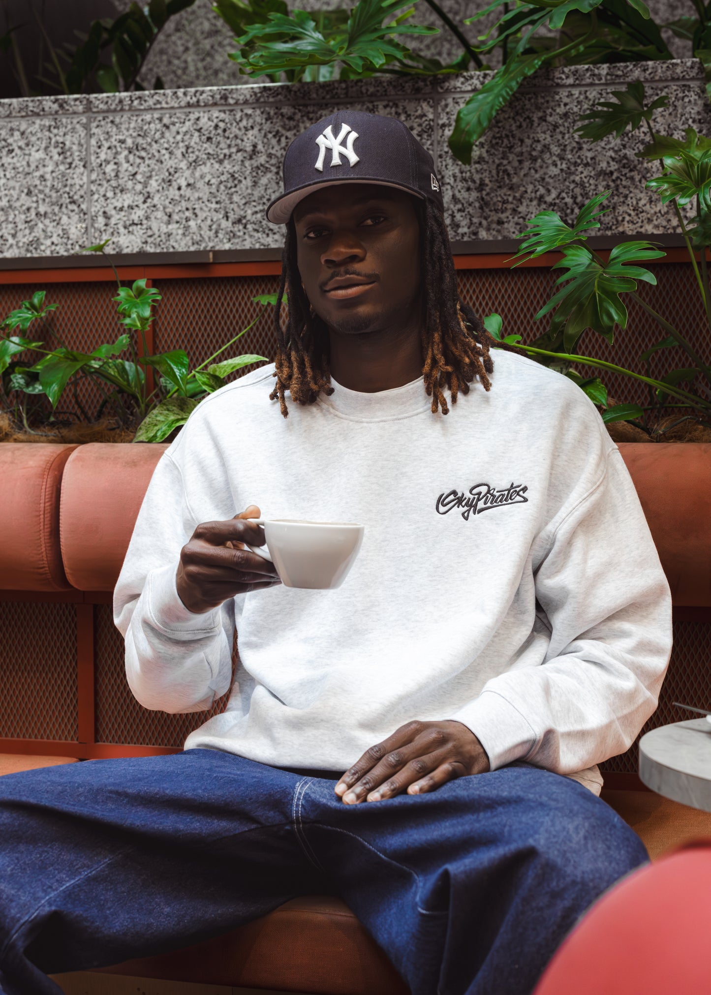 Cloud & Black Embroidered Crew