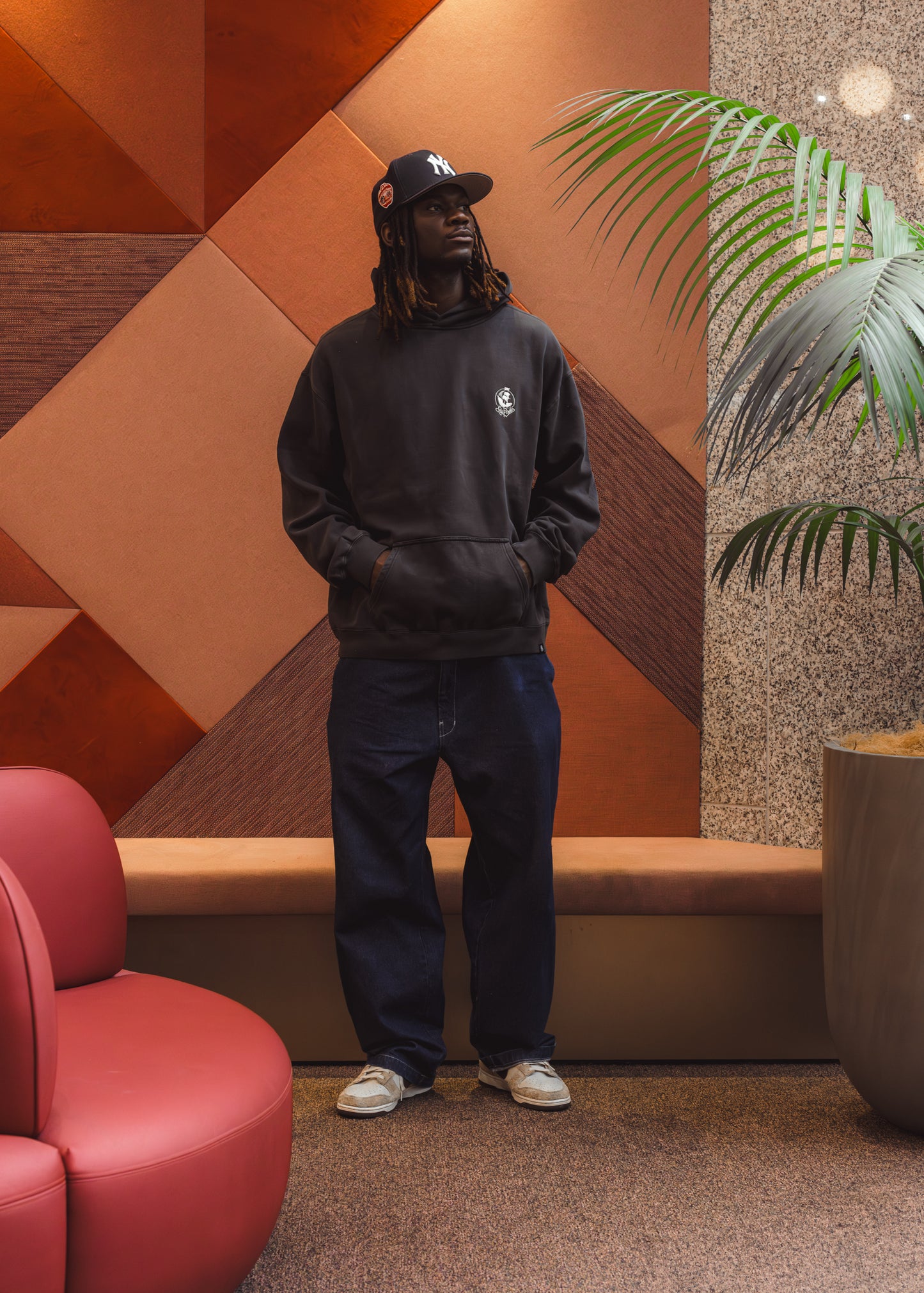 Faded Black & Cream Embroidered Hood