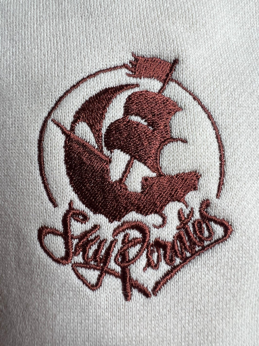 Embroidered Ecru & Chocolate Half Zip Crew