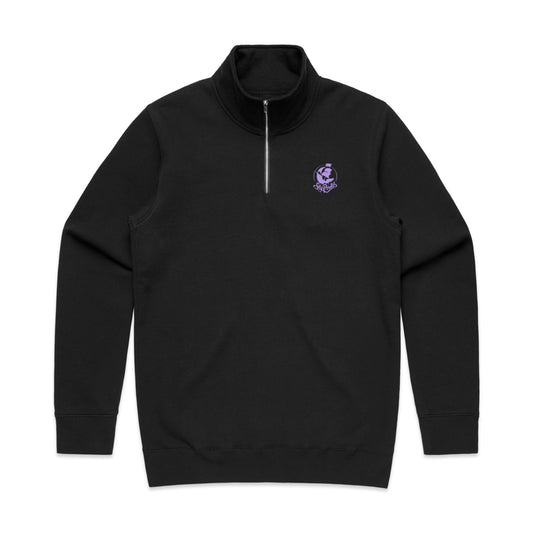 Embroidered Black & Purple Half Zip Crew