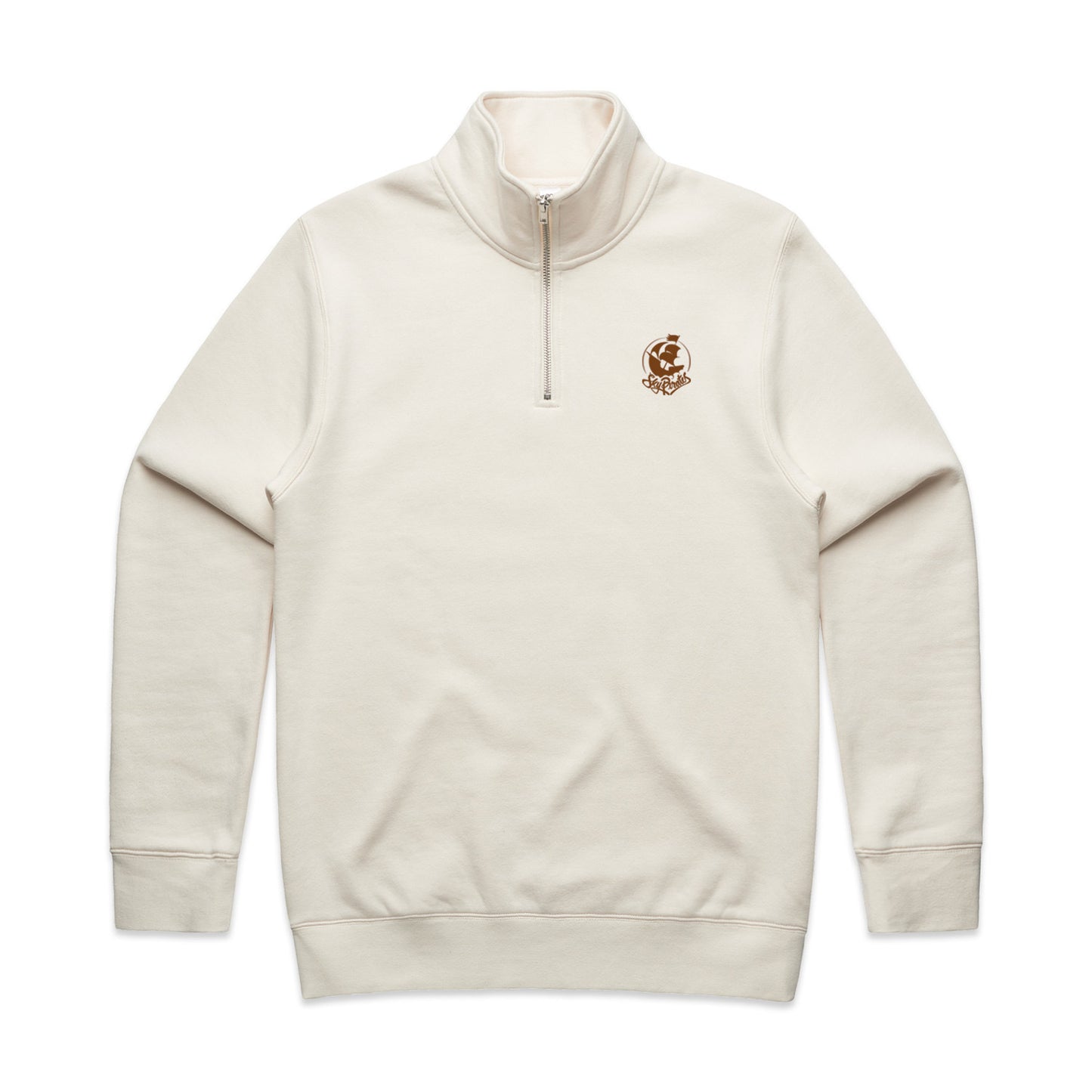 Embroidered Ecru & Chocolate Half Zip Crew