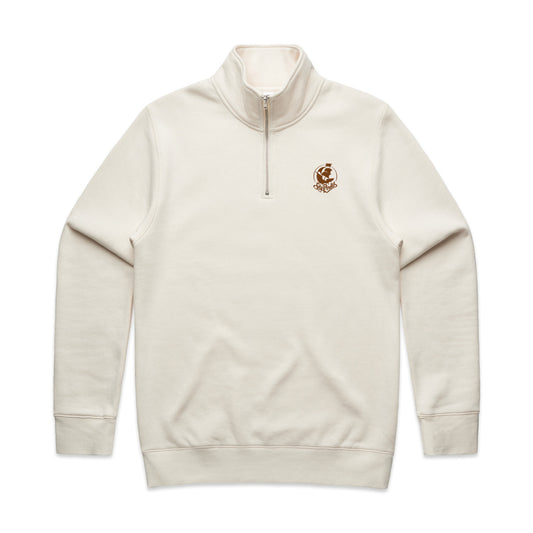 Embroidered Ecru & Chocolate Half Zip Crew