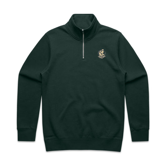 Forest & Gold Embroidered Half Zip Crew